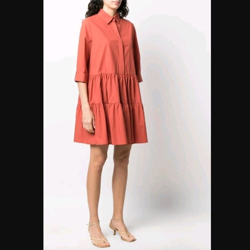 $940 NWT Fabiana Filippi Orange Rust Collared Shirt Dress size IT 40/4